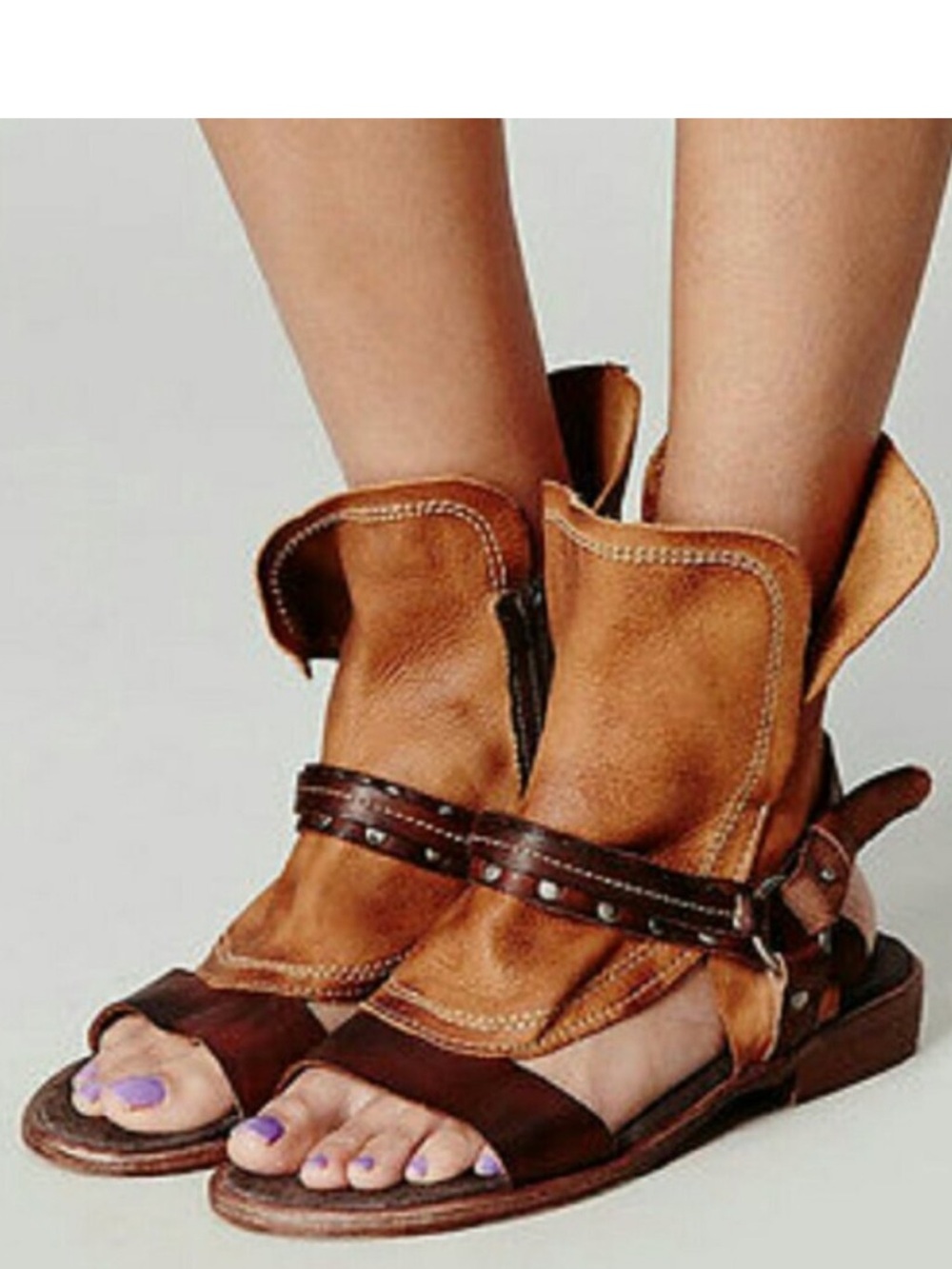 Free People Two-Tone Brown Leather Folded Cuff Sandals